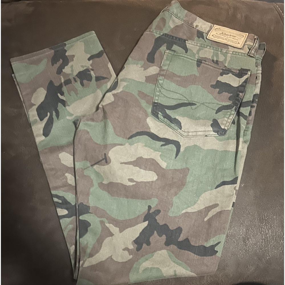Polo Ralph Lauren Camo Sullivan Slim Jeans Mens 35X30 Green Hidden Polo Player